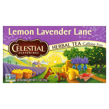 Celestial Seasonings, Herbal Tea, Lemon Lavender Lane, Caffeine Free, 20 Tea Bags, 1.1 oz (31 g)