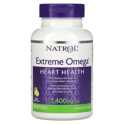 Natrol, Extreme Omega, Lemon, 2,400 mg, 60 Softgels (1,200 mg per Softgel)