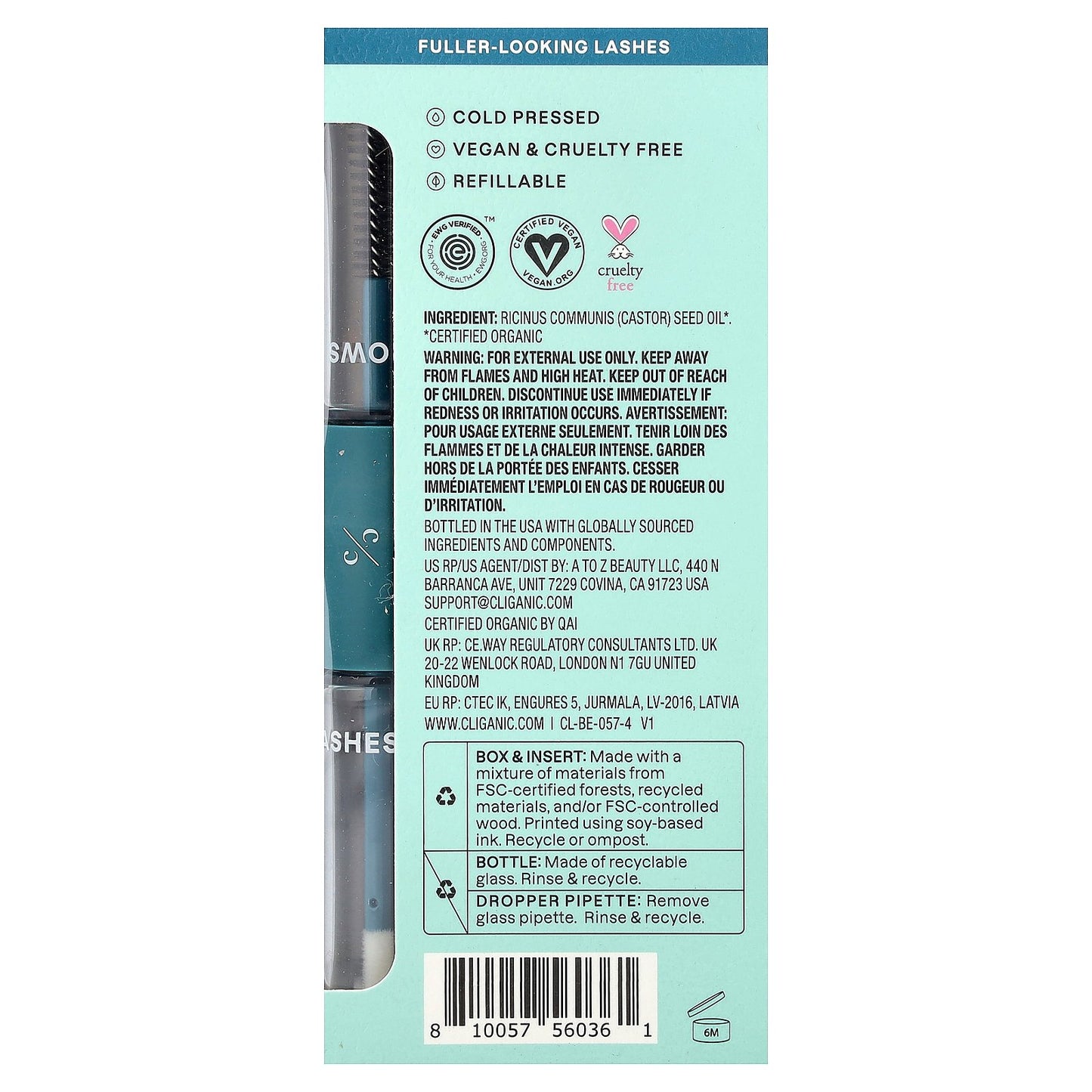 Cliganic, Dose of Intense Moisture™, Organic Castor Oil, Lash & Brow Set, 4 fl oz (120 ml)