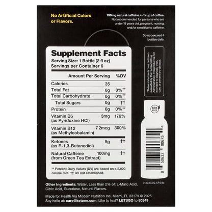 Ketone-IQ, Energy Shot, Peach, 6 Bottles, 2 fl oz (59 ml) Each