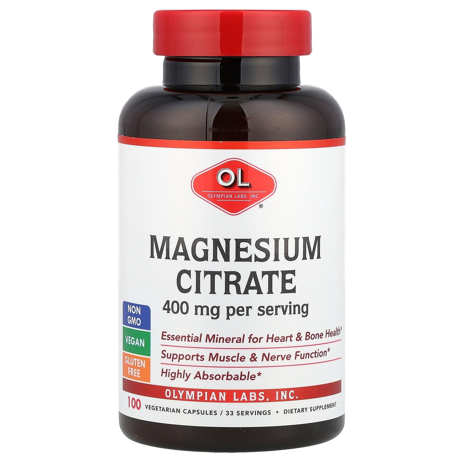 Olympian Labs, Magnesium Citrate, 100 Vegetarian Capsules (133 mg per Capsule)
