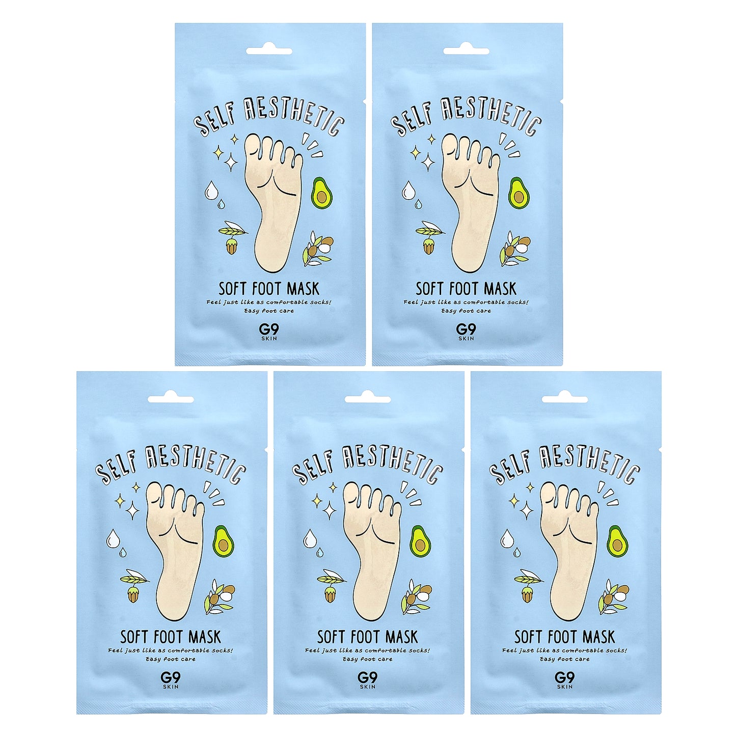 G9skin, Self Aesthetic, Soft Foot Mask, 5 Masks, 0.40 fl oz (12 ml)