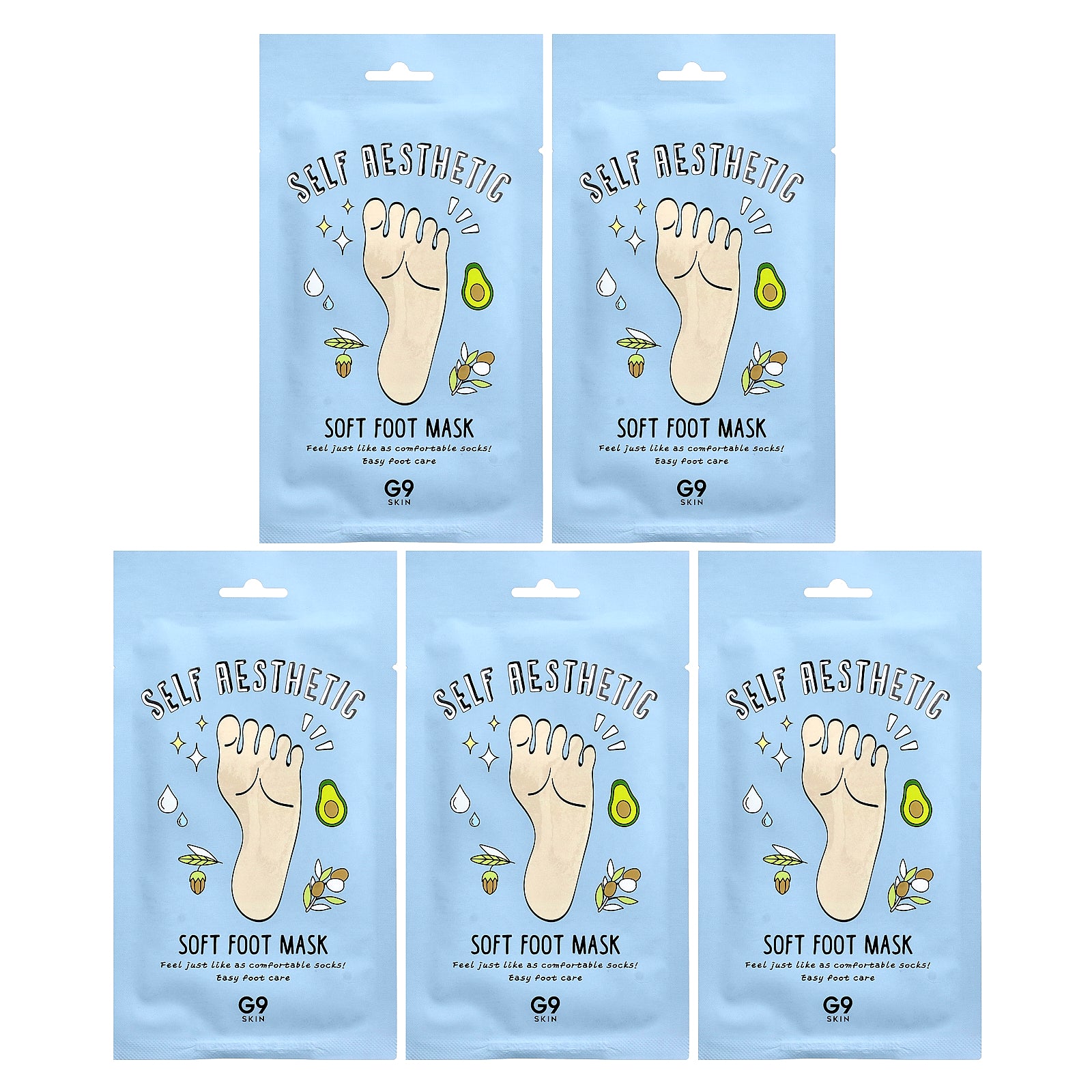 G9skin, Self Aesthetic, Soft Foot Mask, 5 Masks, 0.40 fl oz (12 ml)