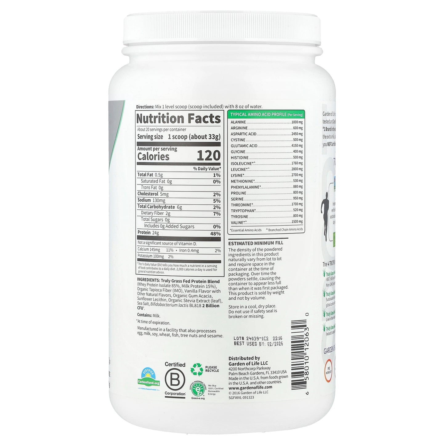 Garden of Life, Sport, Certified Grass Fed Whey, Vanilla, 1 lb 7.28 oz (660 g)