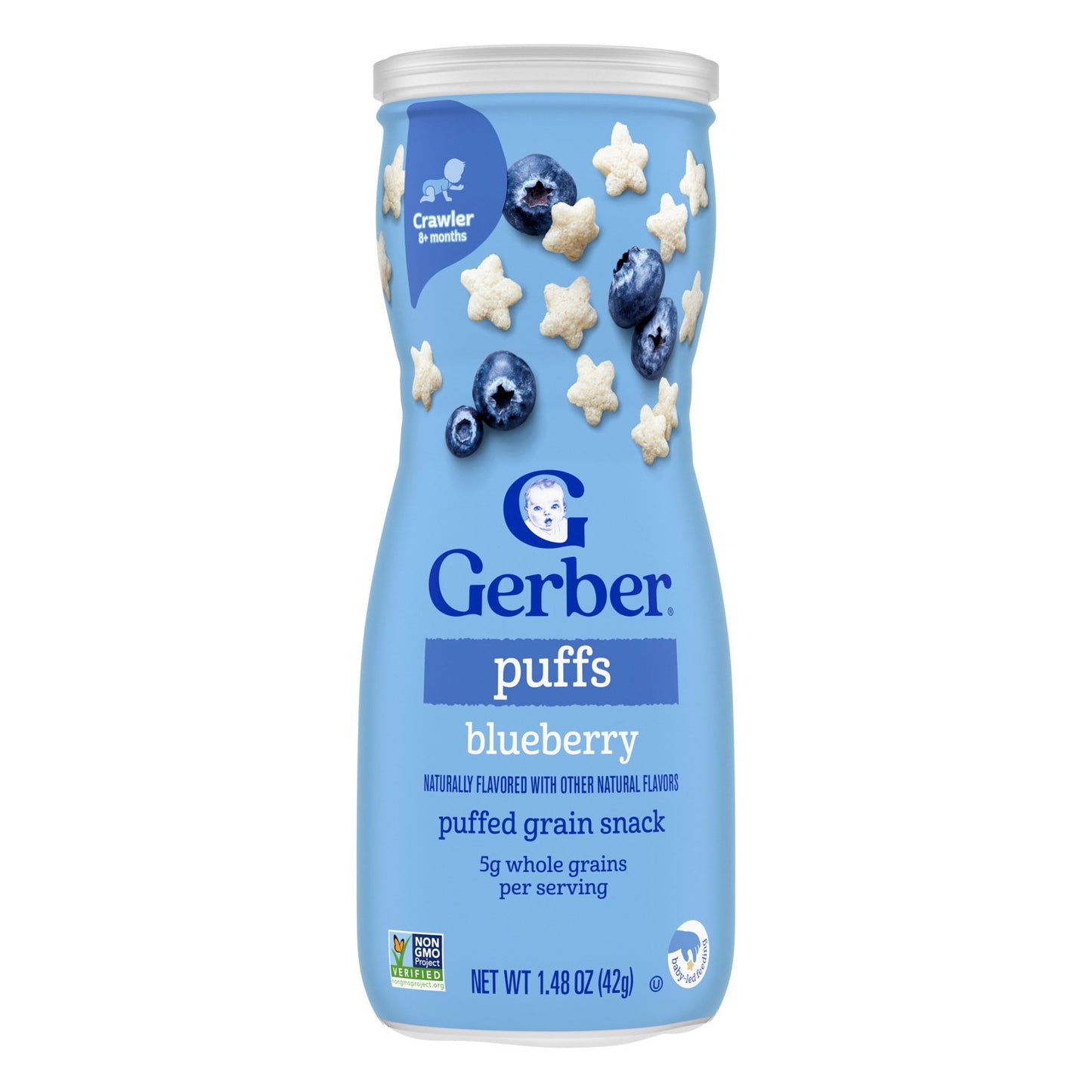 Gerber, Puffs, Puffed Grain Snack, 8+ Months, Blueberry, 1.48 oz (42 g)