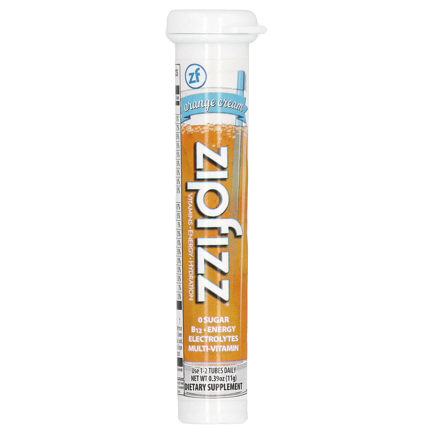 Zipfizz, Energy Drink Mix, Orange Cream, 20 Tubes, 0.39 oz (11 g) Each