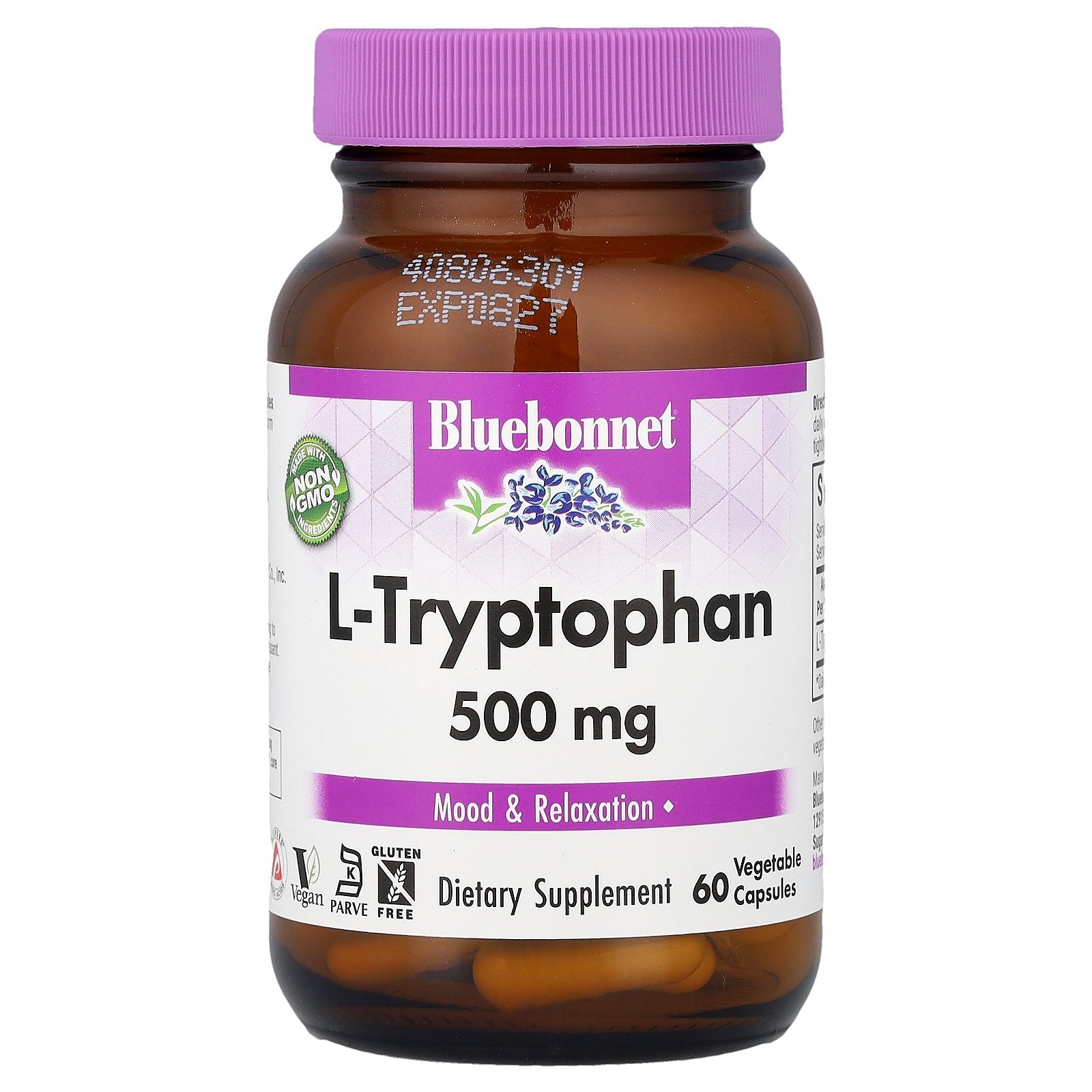 Bluebonnet Nutrition, L-Tryptophan, 500 mg, 60 Vegetable Capsules