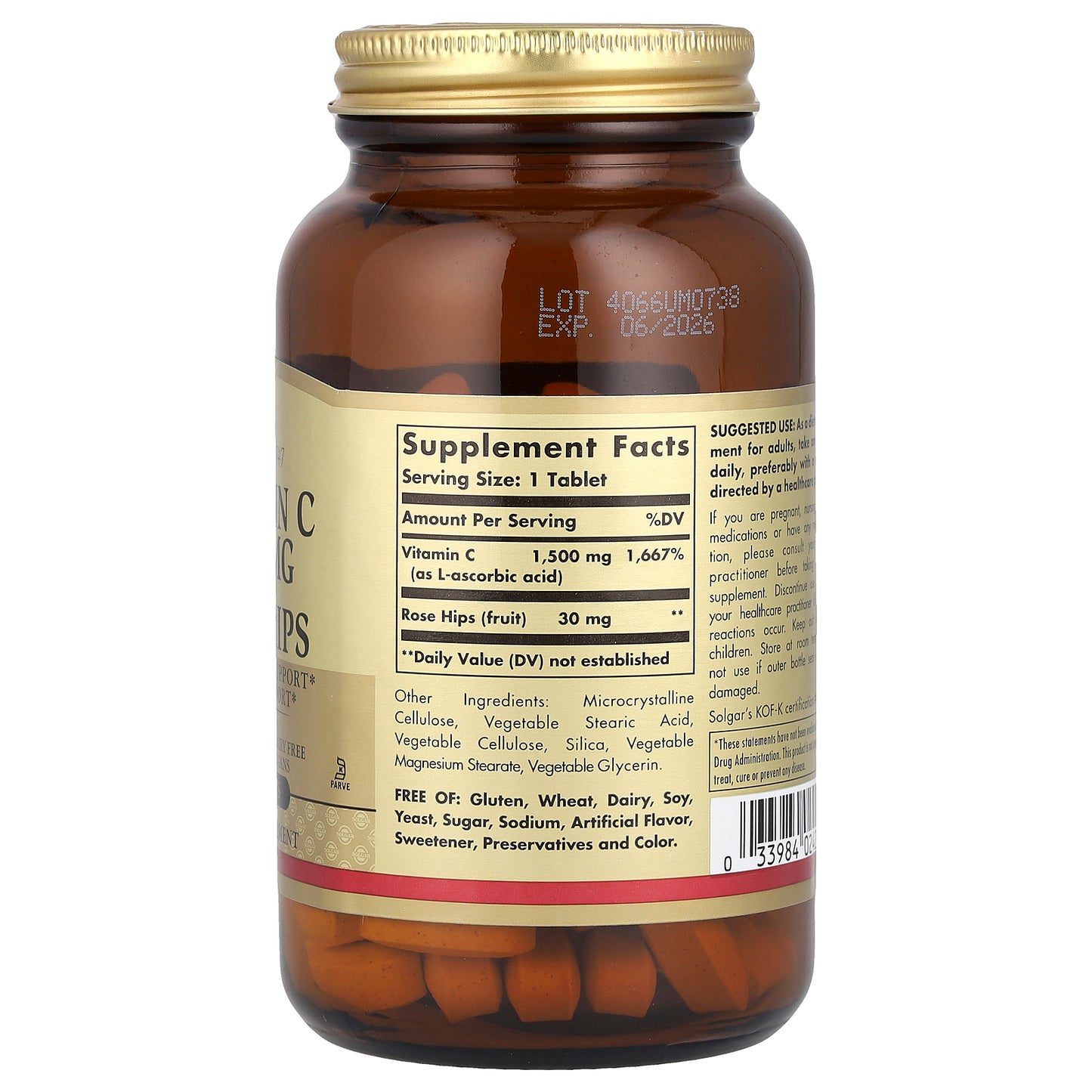 Solgar, Vitamin C with Rose Hips, 1,500 mg, 90 Tablets