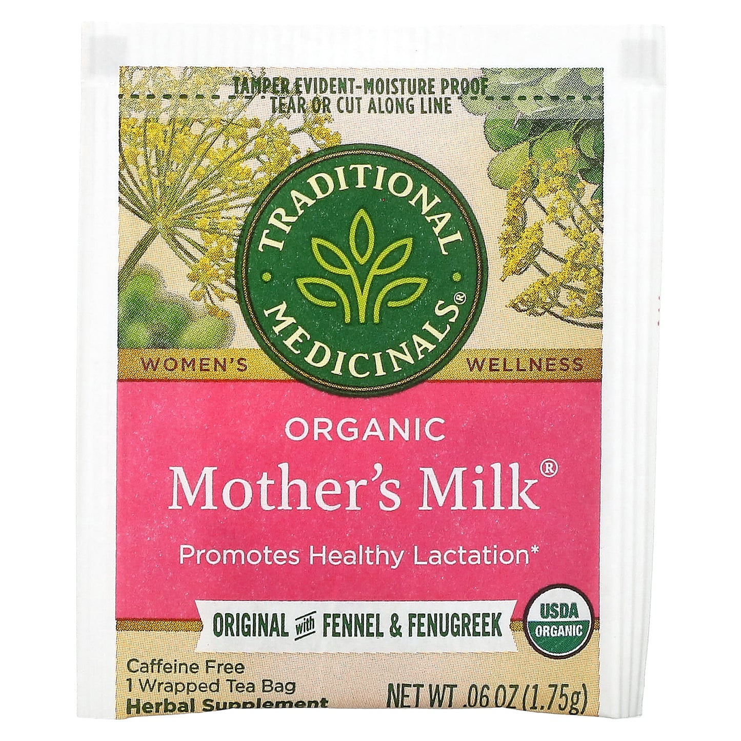 Traditional Medicinals, Organic Mother's Milk®, Original with Fennel & Fenugreek, Caffeine Free, 32 Wrapped Tea Bags, 1.98 oz (56 g)