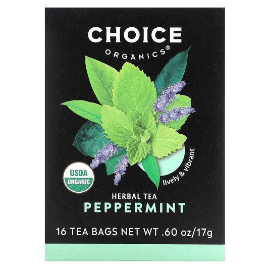 Choice Organics, Herbal Tea, Peppermint, Caffeine Free, 16 Tea Bags, 0.60 oz (17 g)