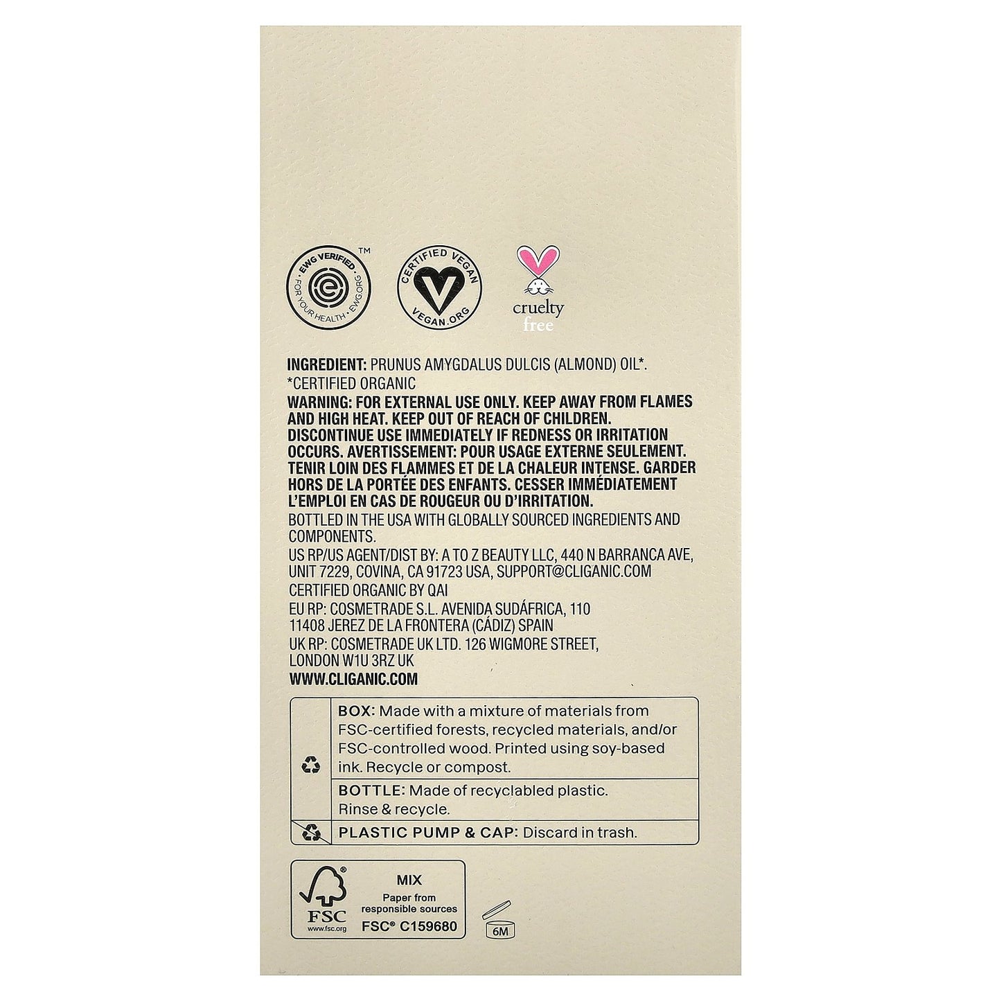 Cliganic, Organic Almond Oil, 8 fl oz (237 ml)