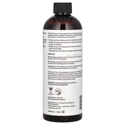 Pura D'or, Organic Fractionated Coconut Oil  (MCT), 16 fl oz (473 ml)