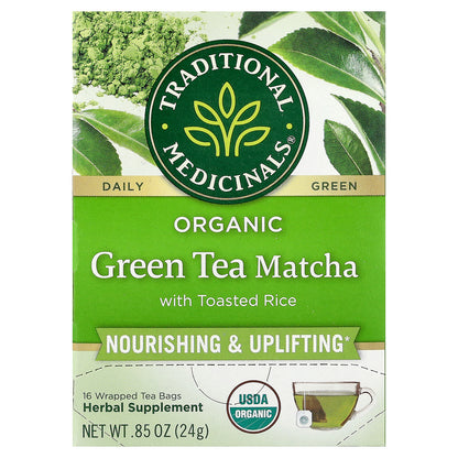 Traditional Medicinals, Organic Green Tea Matcha with Toasted Rice, 16 Wrapped Tea Bags, 0.85 oz (24 g)