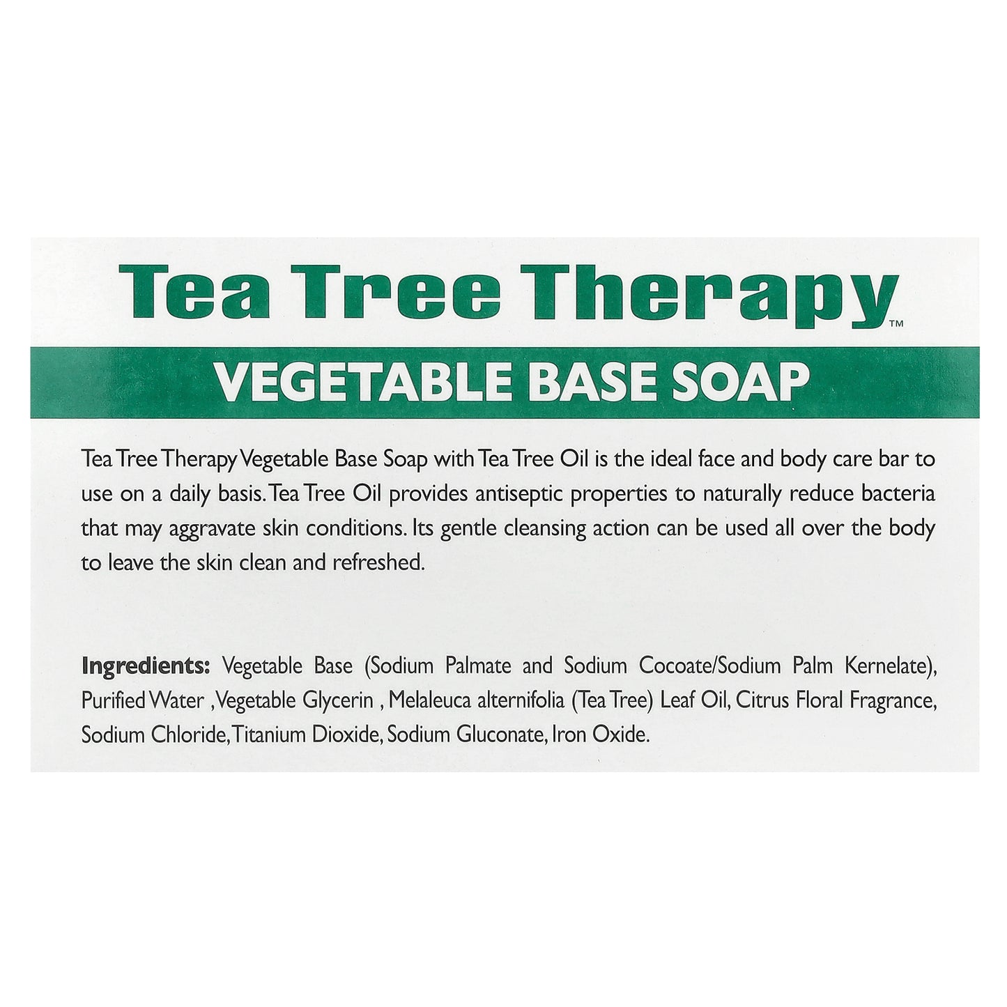 Tea Tree Therapy, Vegetable Base Bar Soap with Tea Tree Oil, 1 Bar, 3.9 oz (110 g)