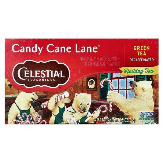 Celestial Seasonings, Holiday Green Tea, Candy Cane Lane®, Decaf, 18 Tea Bags, 1.2 oz (35 g)