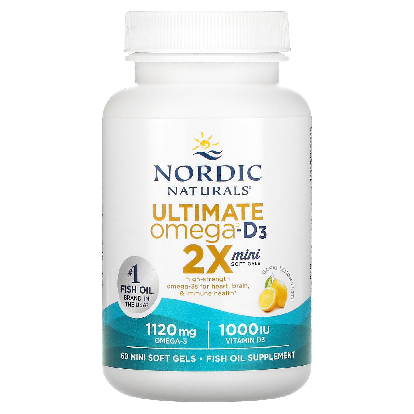 Nordic Naturals, Ultimate Omega 2X with Vitamin D3,  Lemon, 60 Mini Soft Gels