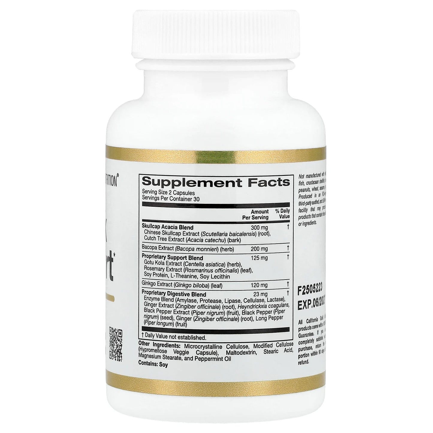 California Gold Nutrition, Think Support, with Ginkgo Biloba, Skullcap, Gotu Kola, Bacopa and Enzymes, 60 Veggie Capsules