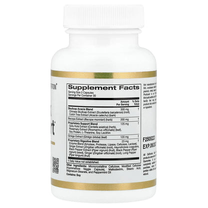 California Gold Nutrition, Think Support, with Ginkgo Biloba, Skullcap, Gotu Kola, Bacopa and Enzymes, 60 Veggie Capsules