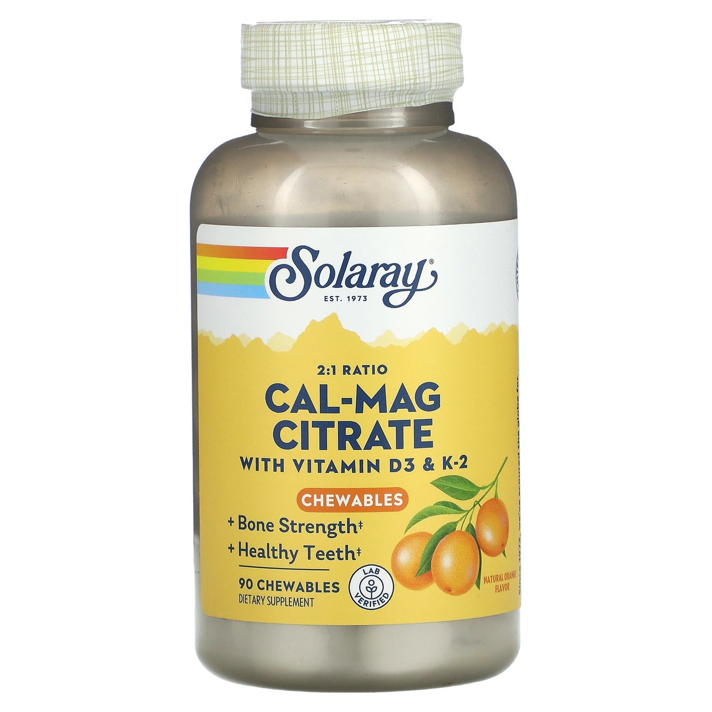 Solaray, Cal-Mag Citrate with Vitamin D3 & K2, Natural Orange, 90 Chewables