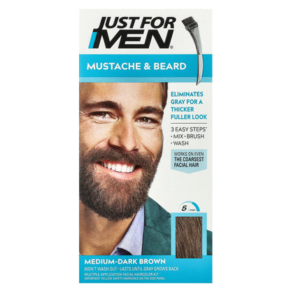 Just for Men, Mustache & Beard, Brush-In Color, M-40 Medium-Dark Brown, 1 Multiple Application Kit