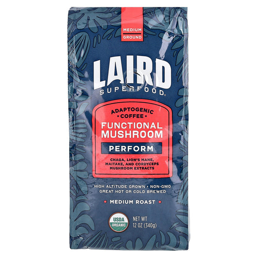 Laird Superfood, Functional Mushroom Coffee, Perform, Ground, Medium Roast, 12 oz (340 g)