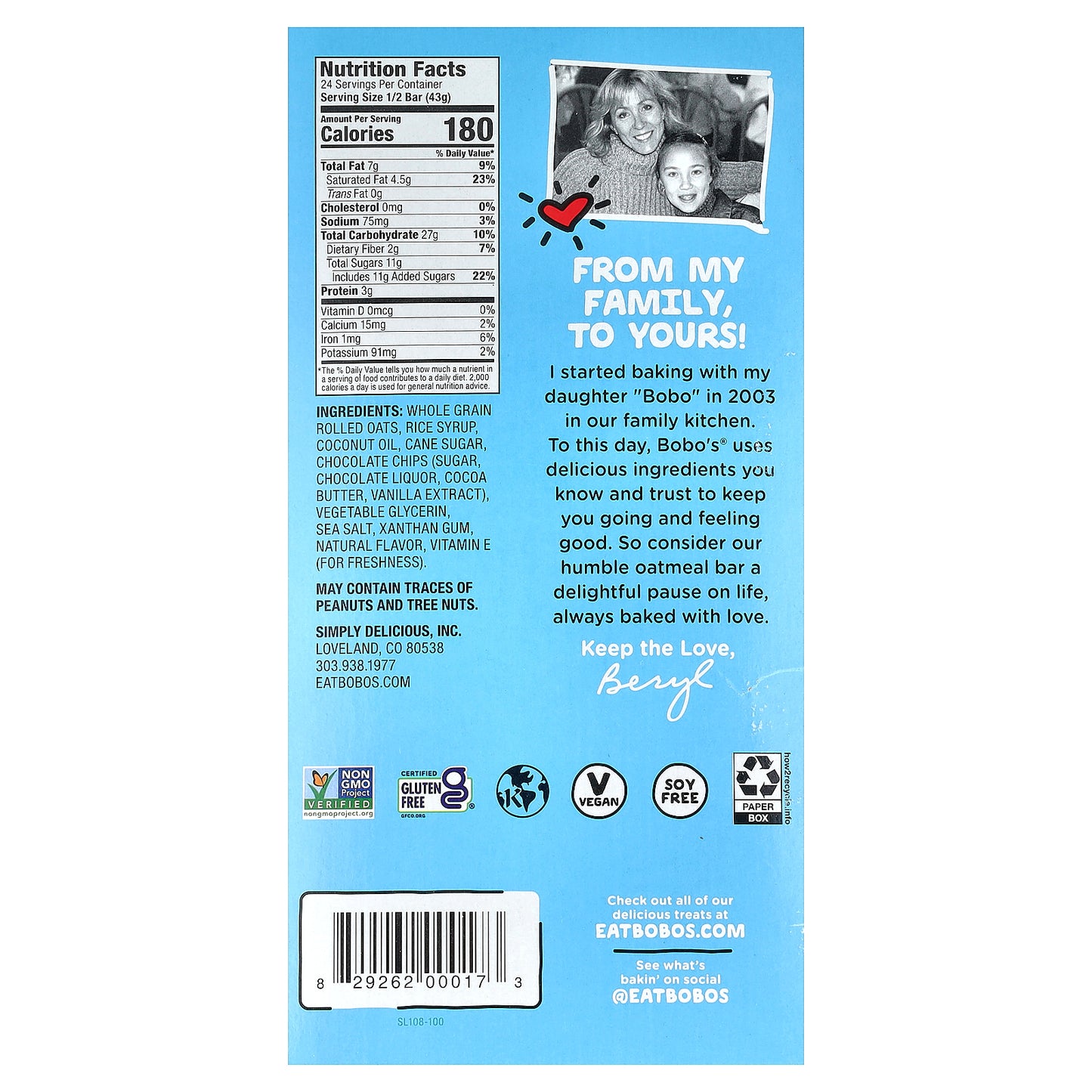 Bobo's Oat Bars, Oatmeal Bar, Chocolate Chip, 12 Bars, 3 oz (85 g) Each