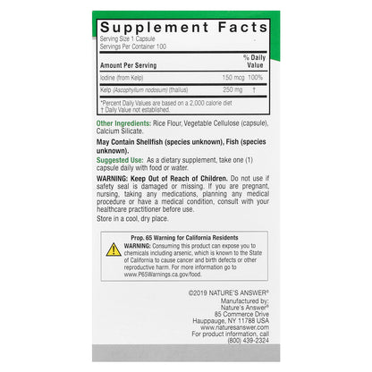Nature's Answer, Kelp Thallus, 100 Veggie Capsules (250 mg per Capsule)