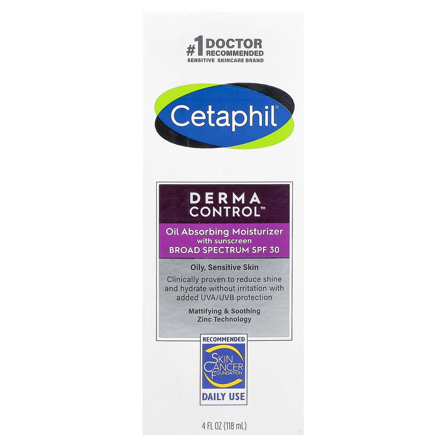 Cetaphil, Derma Control™, Oil Absorbing Moisturizer, SPF 30, 4 fl oz (118 ml)