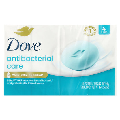 Dove, Antibacterial Care Beauty Bar Soap, 4 Bars, 3.75 oz (106 g) Each