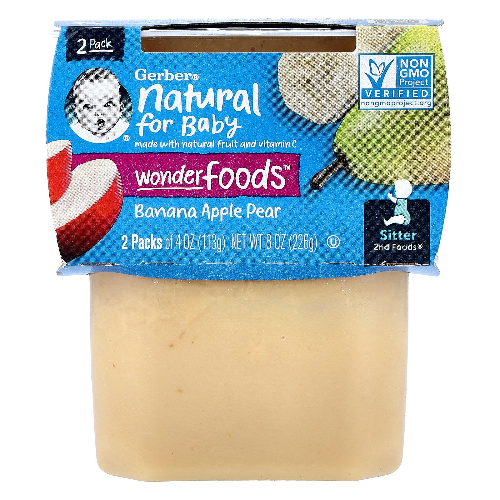 Gerber, Natural for Baby, Wonder Foods™, 2nd Foods®, Banana Apple Pear, 2 Pack, 4 oz (113 g) Each