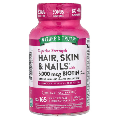 Nature's Truth, Hair, Skin & Nails with Biotin, Superior Strength, 165 Rapid Release Liquid Softgels