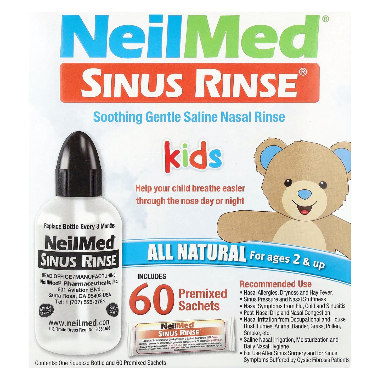 NeilMed, Kids, Sinus Rinse, Ages 2+, 60 Premixed Packets