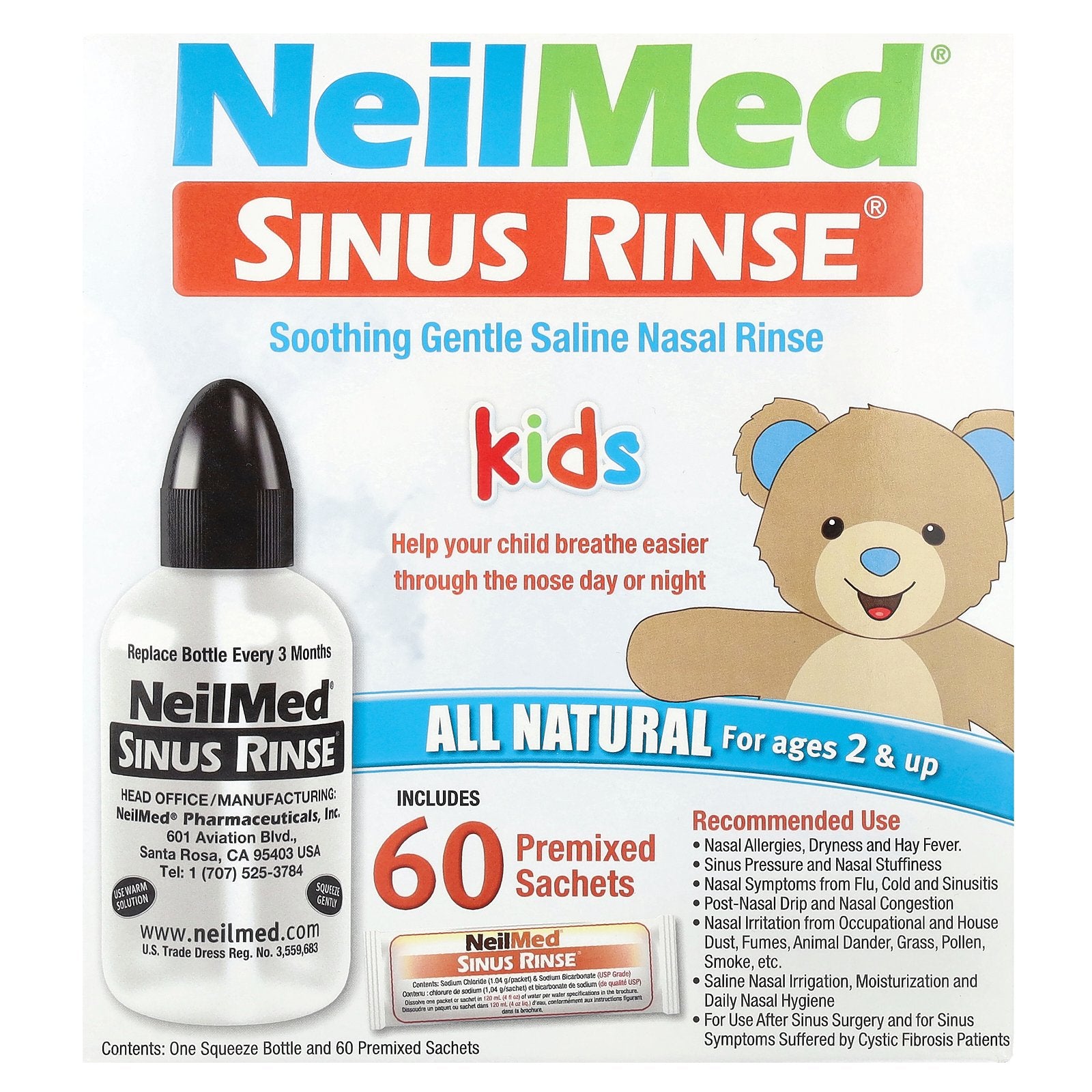 NeilMed, Kids, Sinus Rinse, Ages 2+, 60 Premixed Packets