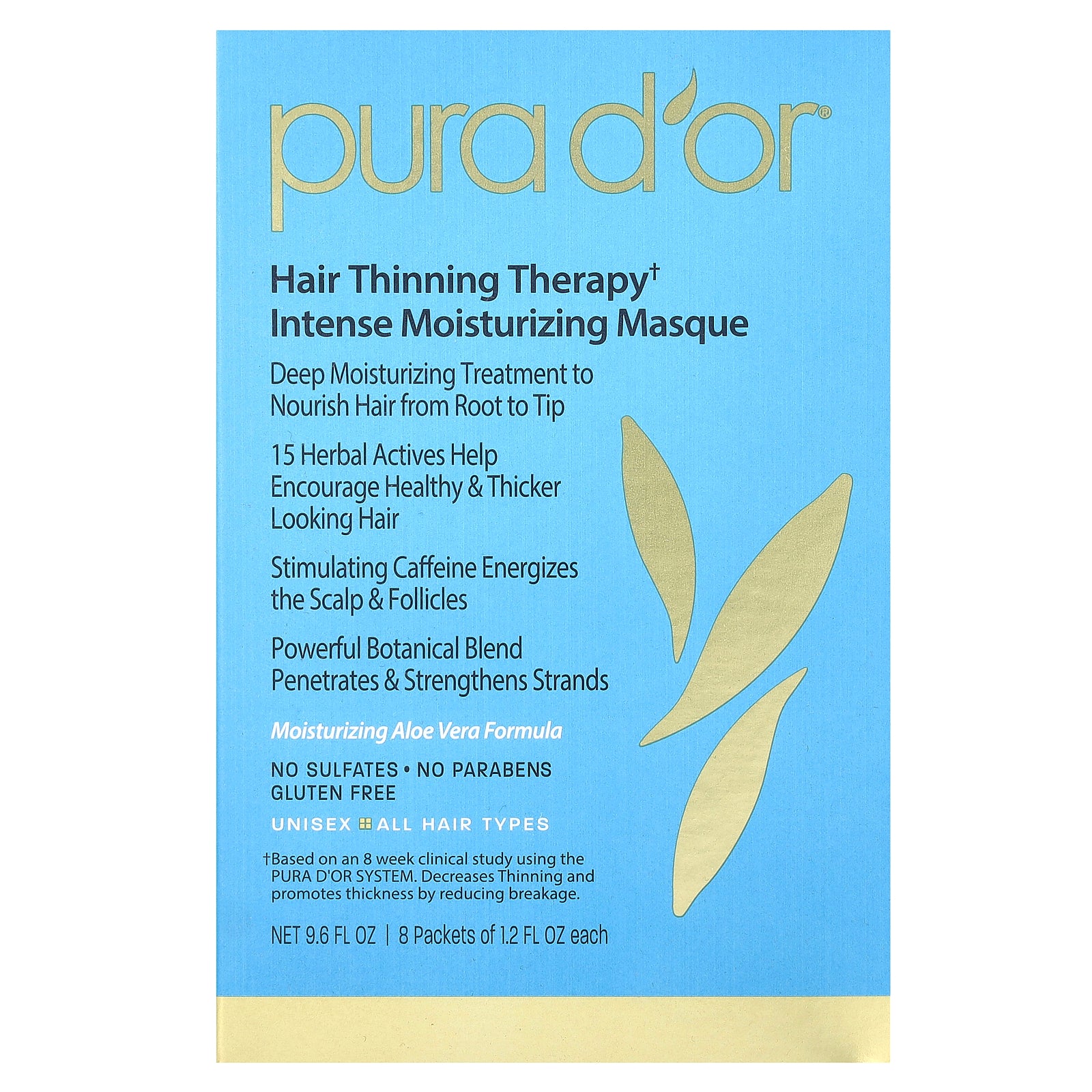 Pura D'or, Hair Thinning Therapy, Intense Moisturizing Masque, 8 Packets, 1.2 fl oz Each