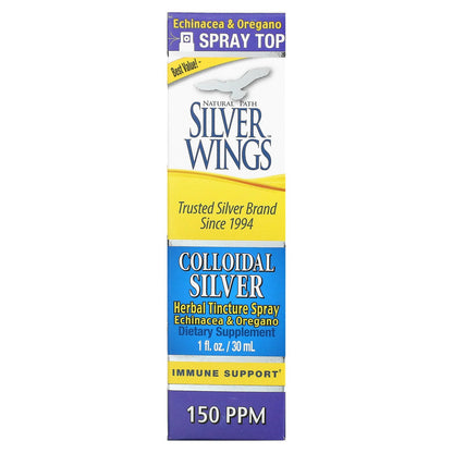 Natural Path Silver Wings, Colloidal Silver, Herbal Tincture Spray, 150 PPM, 1 fl oz (30 ml) (150 PPM per 15 Sprays)