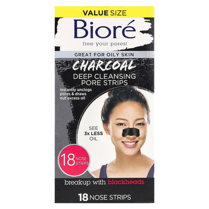 Biore, Deep Cleansing Pore Strips, Charcoal, 18 Nose Strips