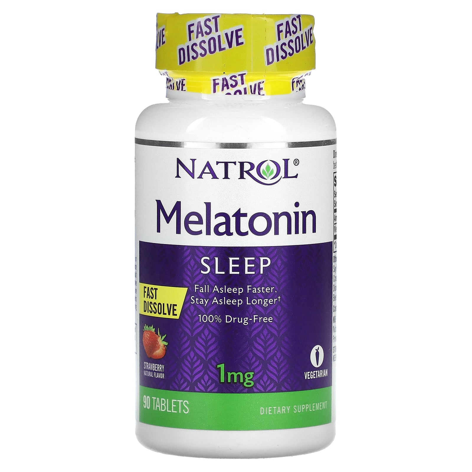 Natrol, Melatonin, Fast Dissolve, Strawberry, 1 mg, 90 Tablets