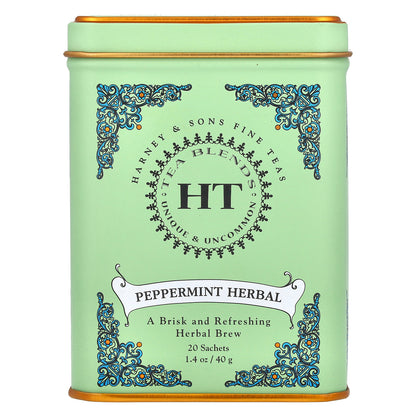 Harney & Sons, HT Tea Blends, Peppermint Herbal, Caffeine Free, 20 Sachets, 1.4 oz (40 g)