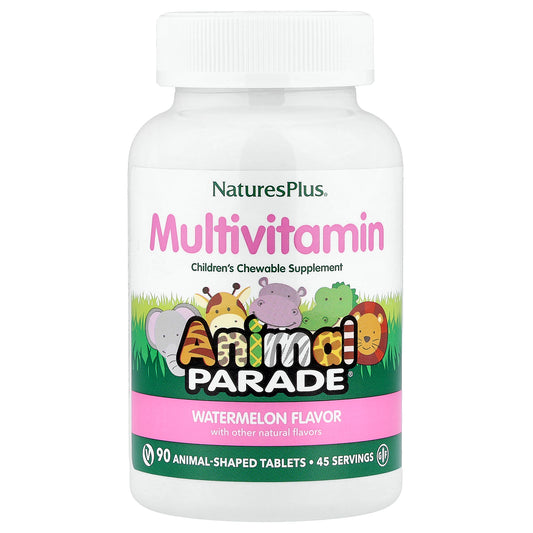 NaturesPlus, Animal Parade, Children's Chewable Multivitamin Supplement, Watermelon, 90 Animal-Shaped Tablets