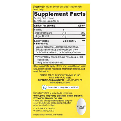 Renew Life, Ultimate Flora, Kids Probiotic, Berry-licious, 3 Billion Live Cultures, 30 Chewable Tablets