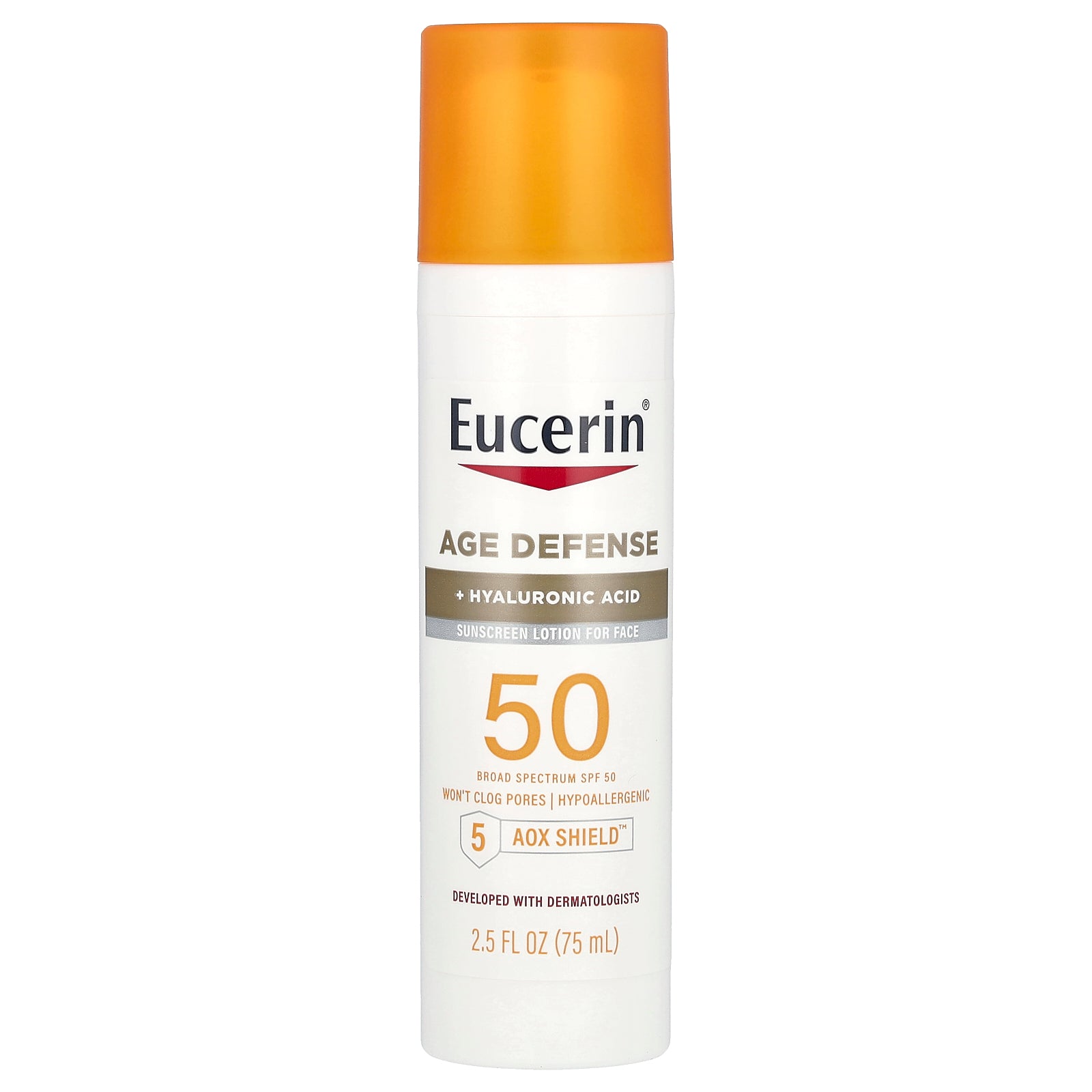 Eucerin, Age Defense, Lightweight Sunscreen Lotion For Face, SPF 50, Fragrance Free, 2.5 fl oz (75 ml)