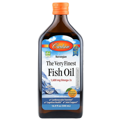 Carlson, Norwegian, The Very Finest Fish Oil, Natural Orange , 1,600 mg, 16.9 fl oz (500 ml)