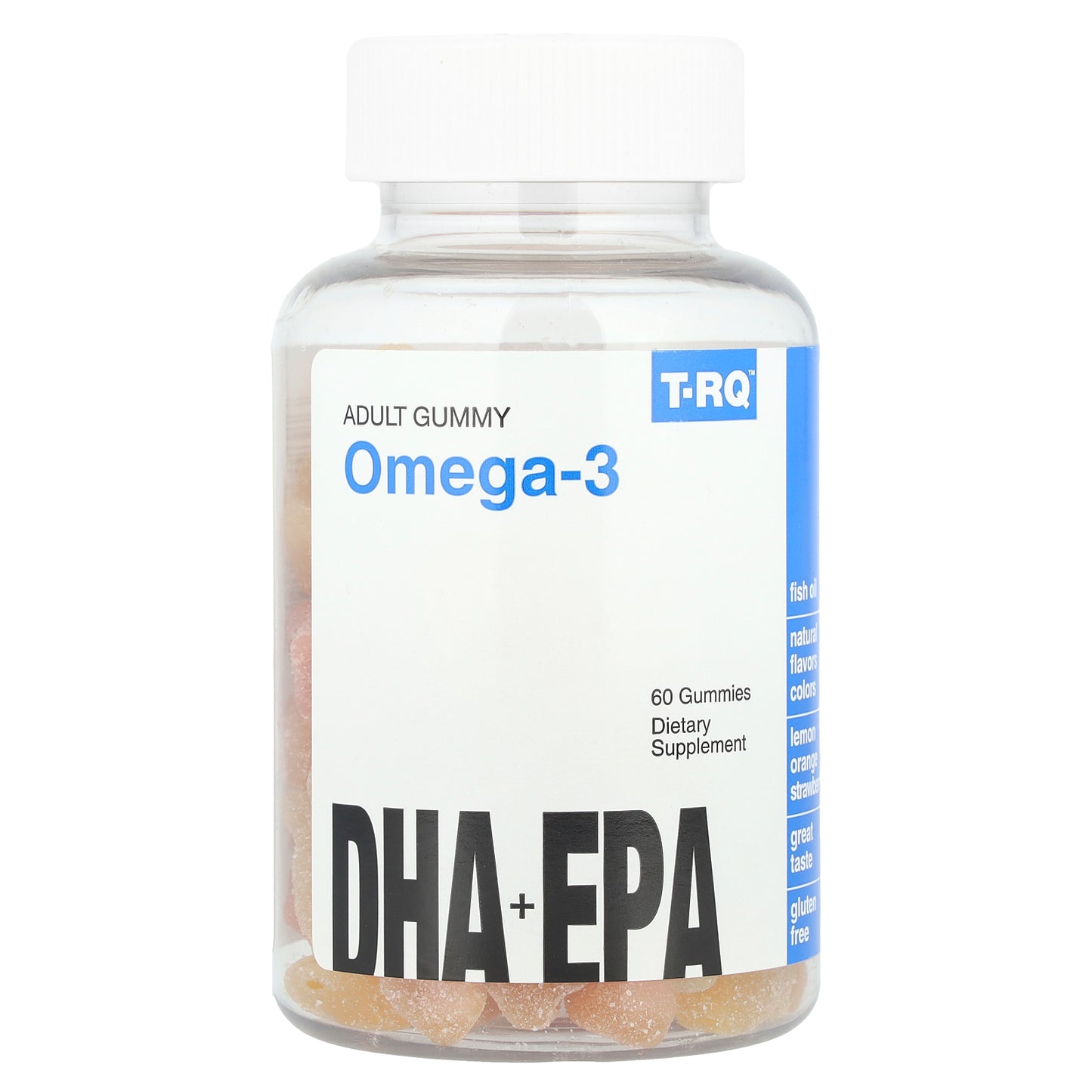 T-RQ, Adult Gummy Omega-3, DHA + EPA, Lemon, Orange, Strawberry, 60 Gummies