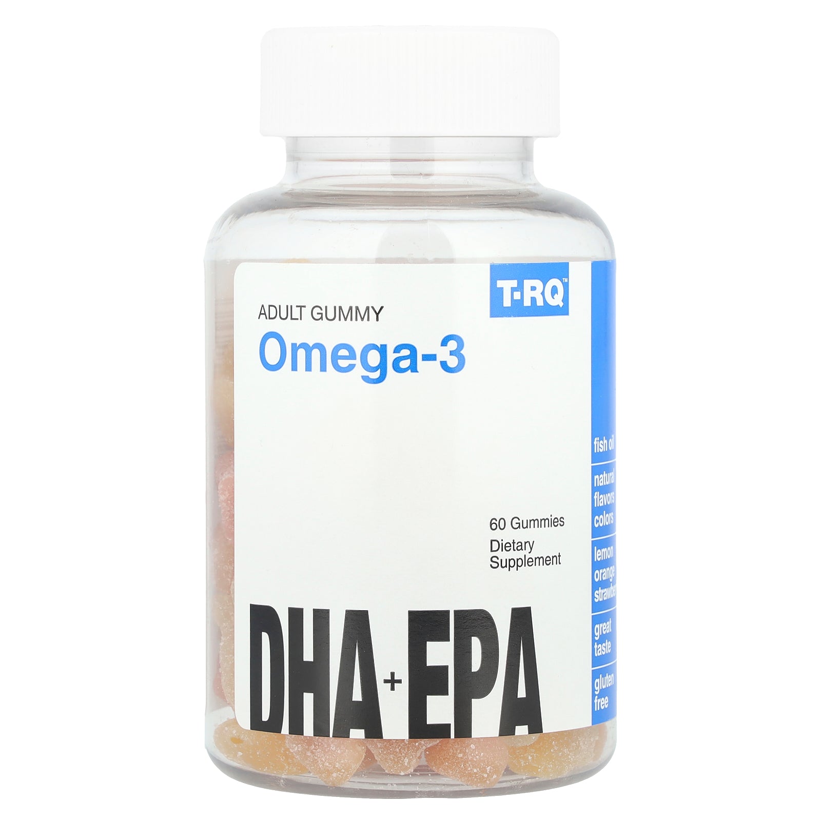 T-RQ, Adult Gummy Omega-3, DHA + EPA, Lemon, Orange, Strawberry, 60 Gummies