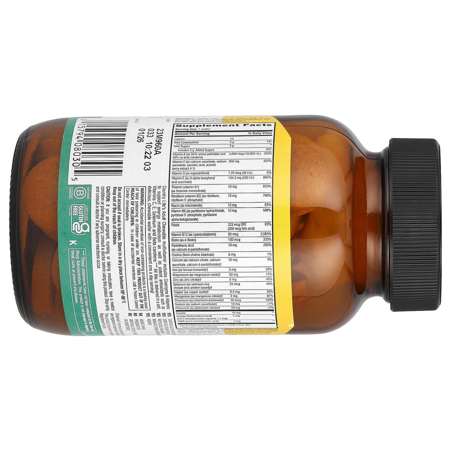 Country Life, Chewable Adult Multi, Pineapple-Orange, 60 Wafers