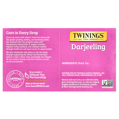 Twinings, Pure Black Tea, Darjeeling, 50 Tea Bags, 3.53 oz (100 g)