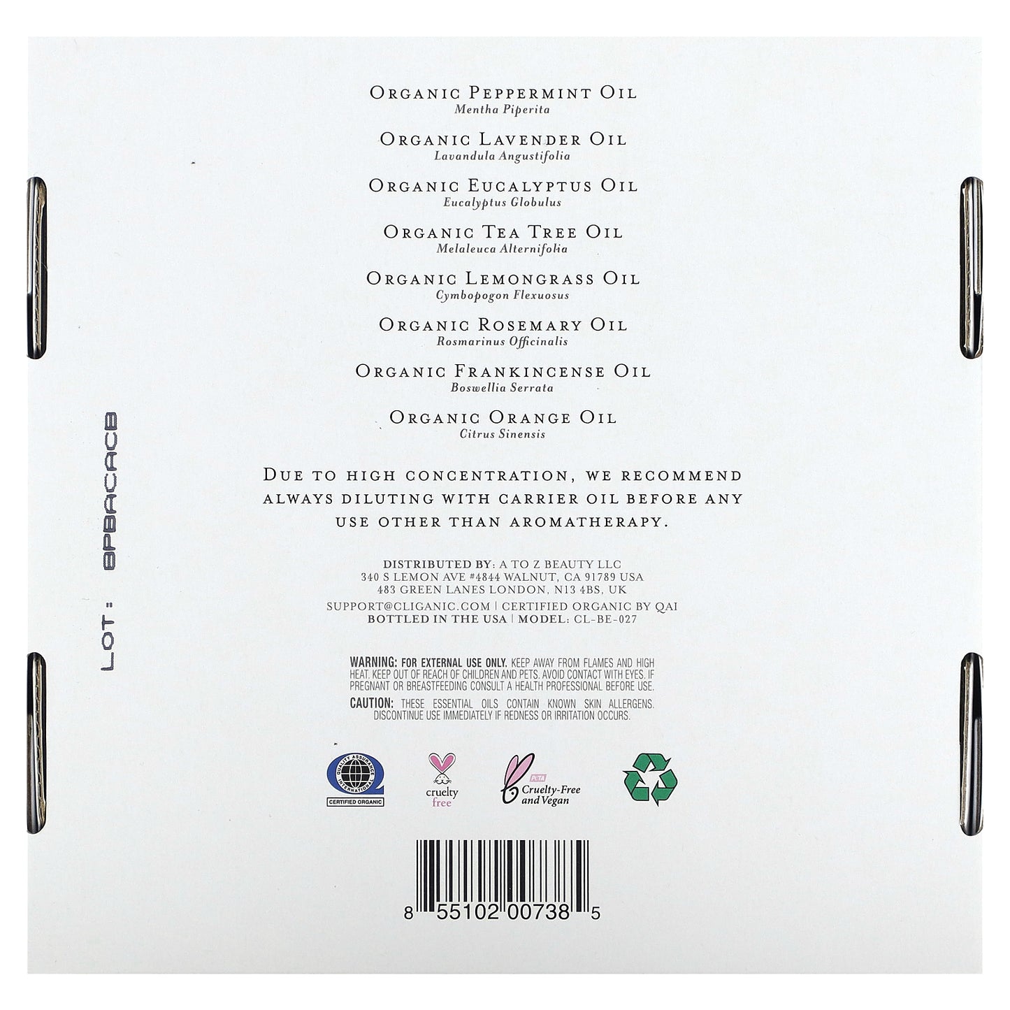 Cliganic, The Iconics, Essential Oil Aromatherapy Set, 8 Piece Set, 0.17 fl oz (5 ml) Each