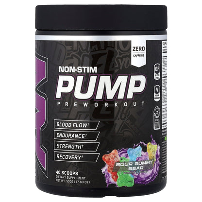 ABE, Non-Stim Pump Pre Workout, Sour Gummy Bear, 17.63 oz (500 g)