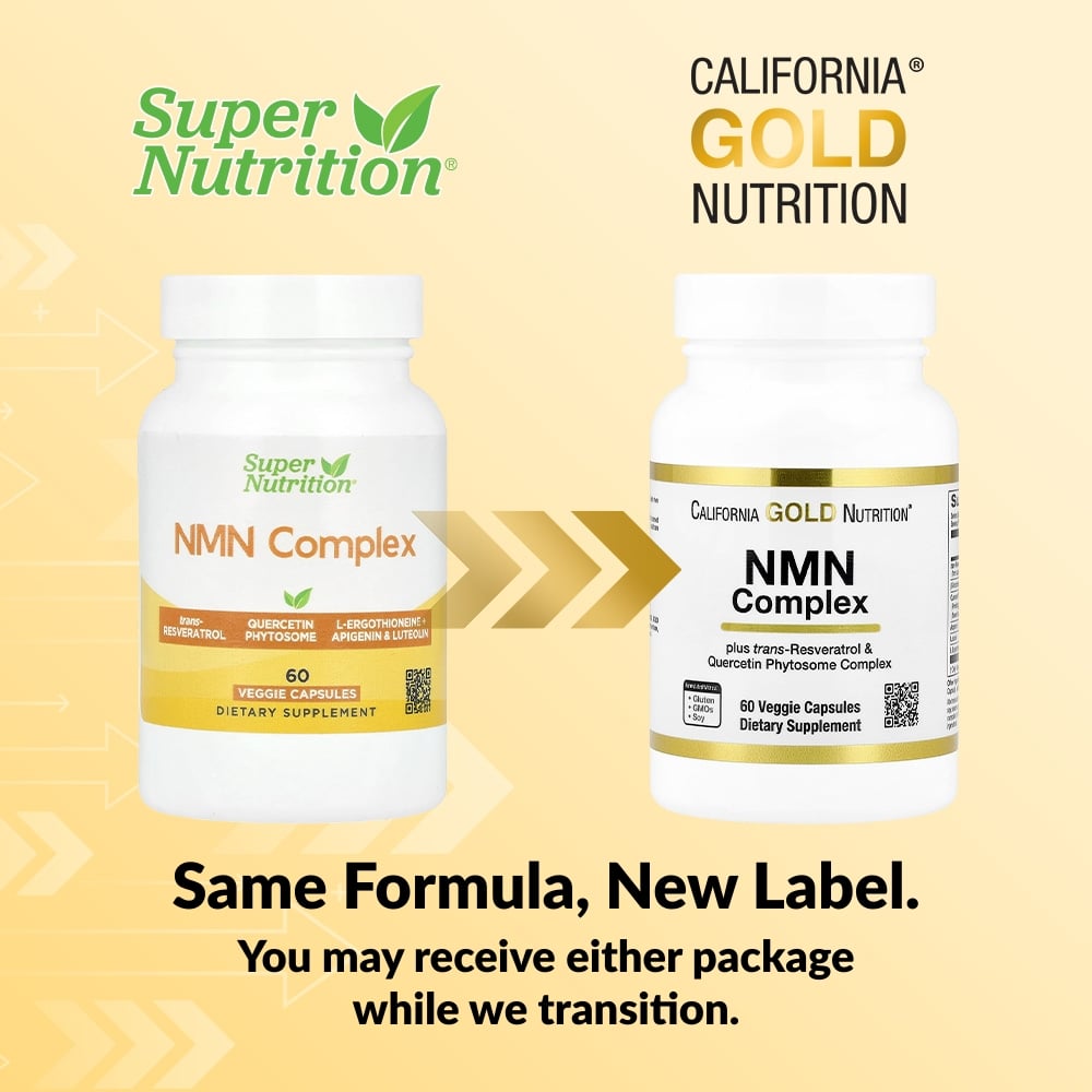 California Gold Nutrition, NMN Complex with trans-Resveratrol, Quercetin Phytosome Complex, Apigenin, and Luteolin, 60 Veggie Capsules