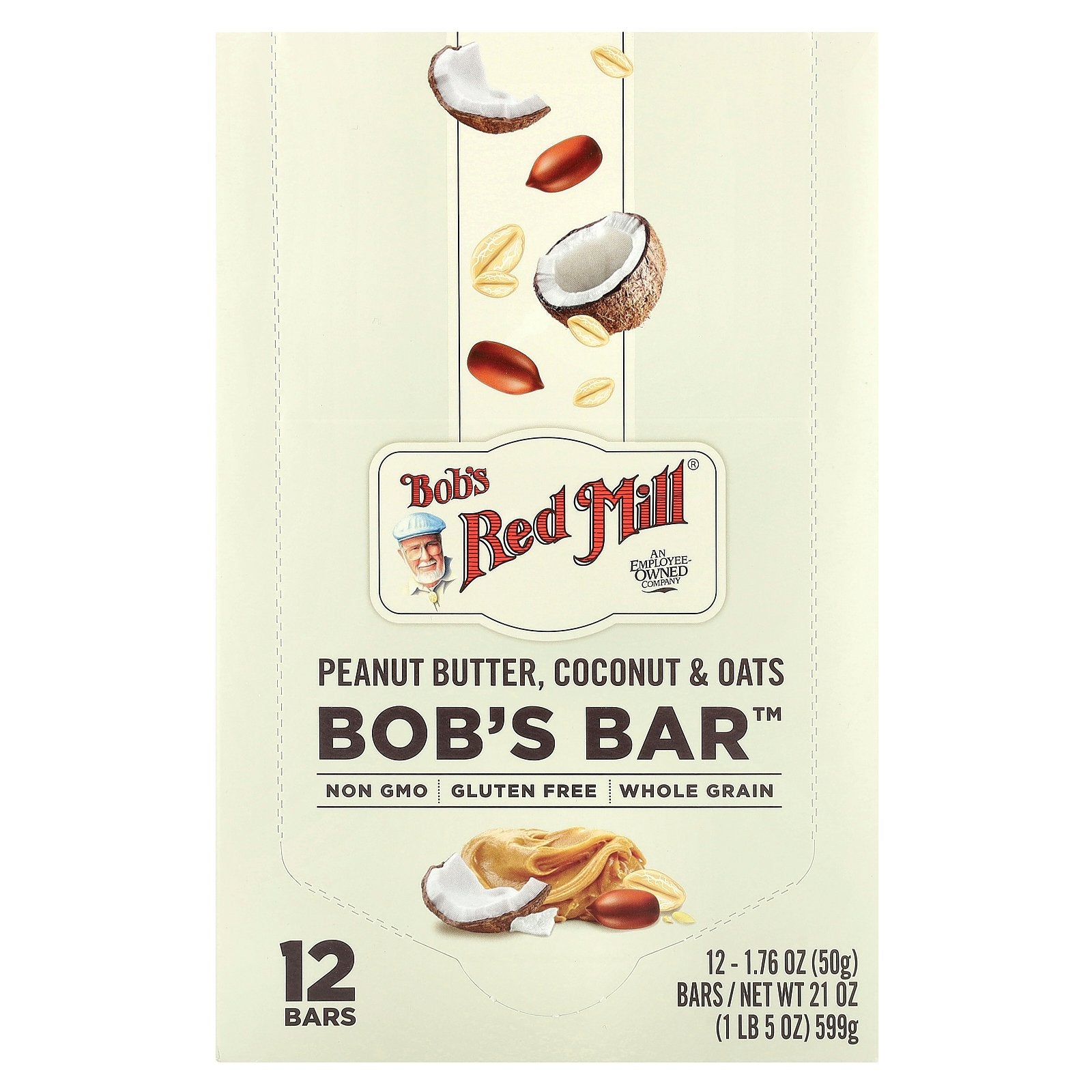 Bob's Red Mill, Bob's Bar™, Peanut Butter, Coconut & Oats, 12 Bars, 1.76 oz (50 g) Each
